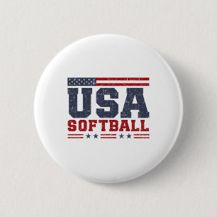 Softball Usa American Flag Women Men Patriotic Sof Button