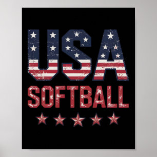 Softball Usa American Flag Women Men Patriotic Sof Poster