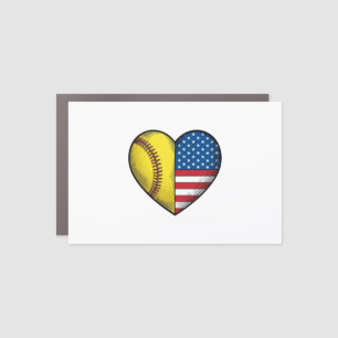 Softball USA Flag Heart Vintage Vector Design_1 Car Magnet