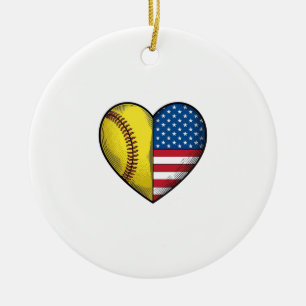 Softball USA Flag Heart Vintage Vector Design_1 Ceramic Ornament