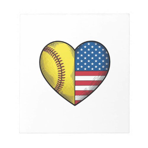 Softball USA Flag Heart Vintage Vector Design_1 Notepad