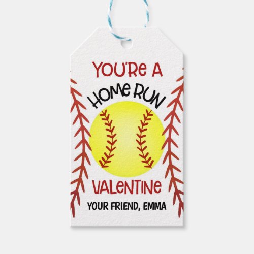 Softball Valentine Card Favor Tag