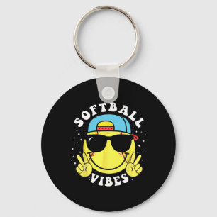 Softball Vibes Baseball Retro Groovy Game Day Girl Keychain
