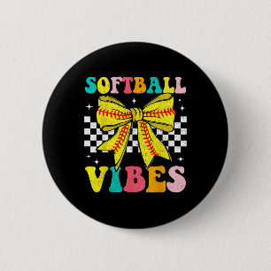 Softball Vibes Coquette Bow Softball Game Day Girl Button