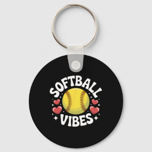 Softball Vibes Cute Fastpitch Softball Team Player Keychain