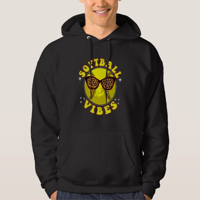 Softball Vibes Leopard Sunglasses Sport Player Lov Hoodie (Front)