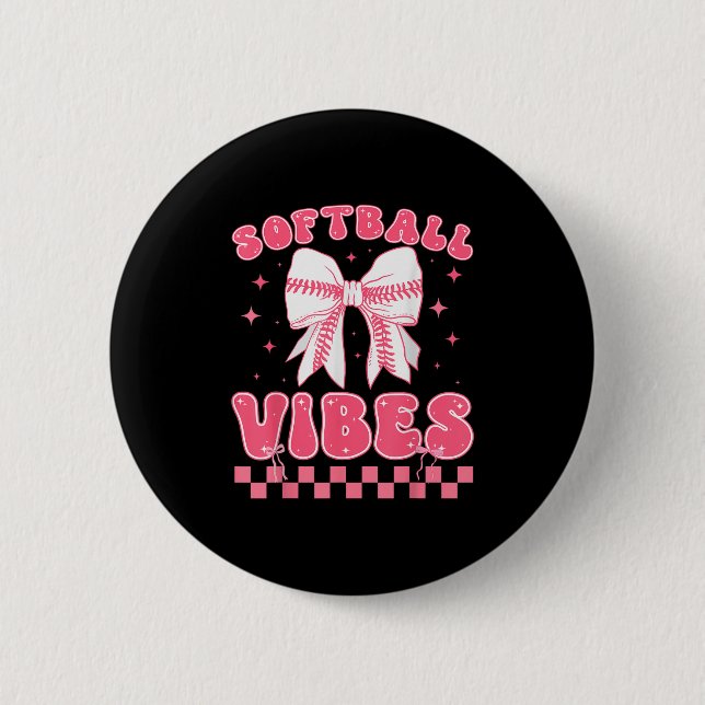 Softball Vibes Softball Couqette Groovy Softball G Button (Front)