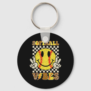 Softball Vibes Softball Retro Groovy Game Day Girl Keychain