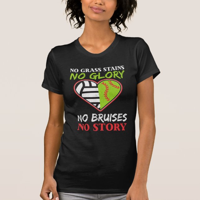 Softball Volleyball Heart No Grass Stains Gift T-Shirt (Front)