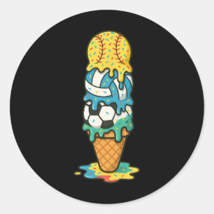 Softball Volleyball Soccer Ice Cream Drip Summer G Classic Round Sticker
