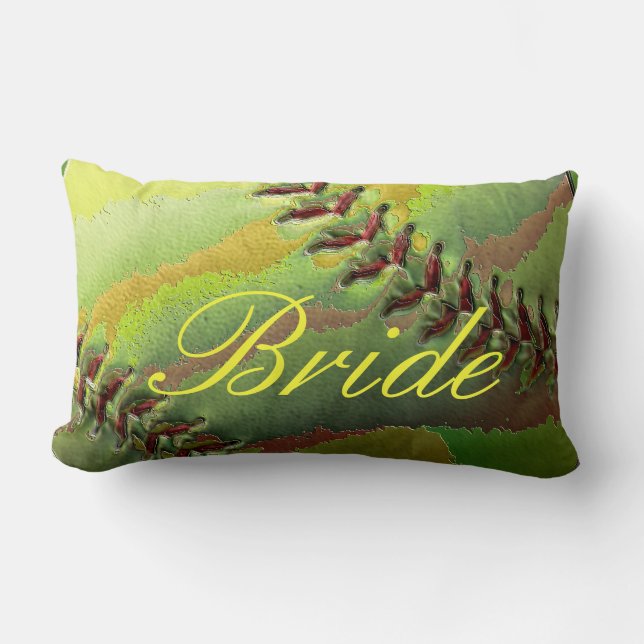 Softball Wedding Theme Pearled Bride Lumbar Pillow (Front)