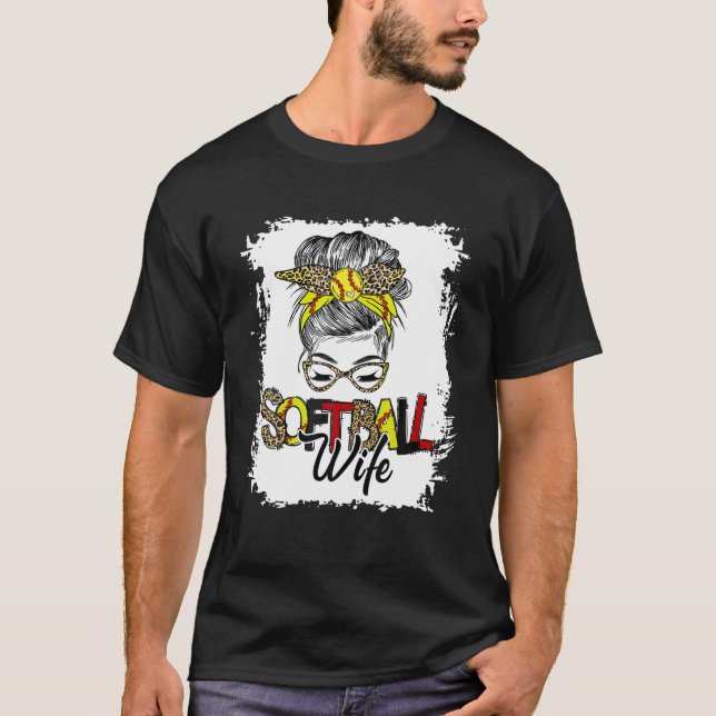 Softball Wife Life With Leopard Messy Bun Mother's T-Shirt (Front)