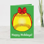 Softball with a Bow at Christmas Holiday Card
