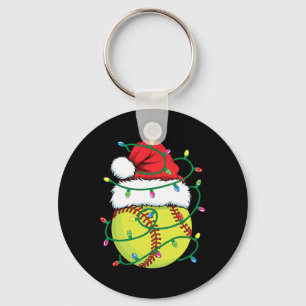 Softball With Santa Hat Men Boys Girls Christmas X Keychain