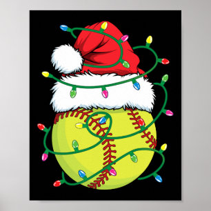 Softball With Santa Hat Men Boys Girls Christmas X Poster