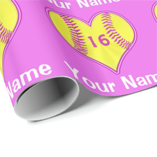 Softball Wrapping Paper with NAME Jersey NUMBER