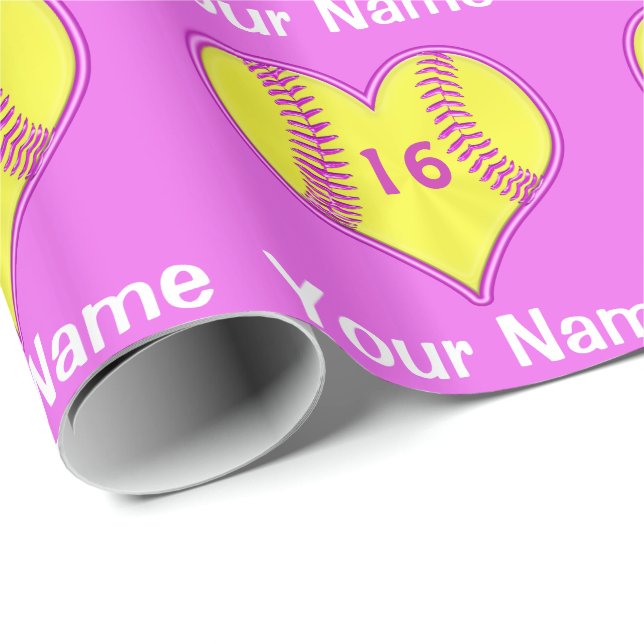 Softball Wrapping Paper with NAME, Jersey NUMBER (Roll Corner)