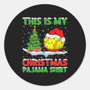 Softball Xmas Tree Lights This Is My Christmas Paj Classic Round Sticker