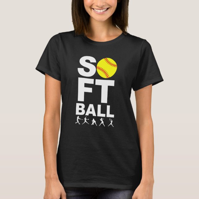 SOFTBALL Yellow Ball with Batting, Pitching Stance T-Shirt (Front)