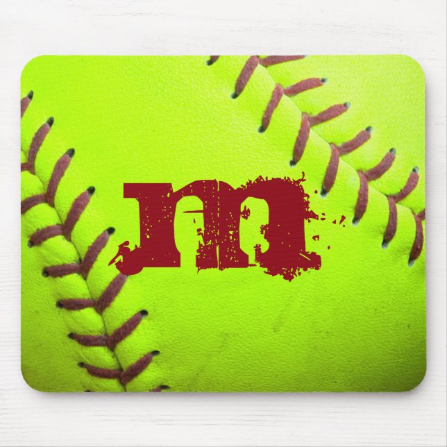 Softball Yellow Fast Monogram Initial Mouse Pad (Front)