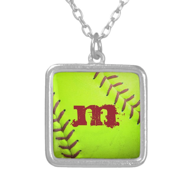 Softball Yellow Fast Pitch 8U 10 Monogram Necklace (Front)
