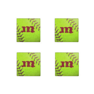 Softball Yellow Fast Pitch 8U Marble Fridge Magnet