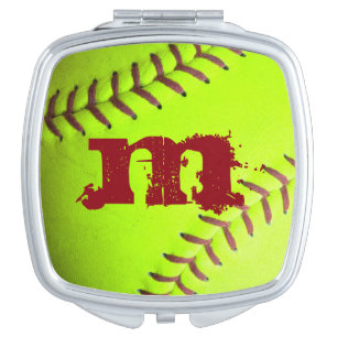 Softball Yellow Fast Pitch Monogram Compact Mirror