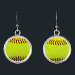 Softball Yellow Softball Sports Team Coach Earrings<br><div class="desc">This is perfect for a team or coach gift for Softball. Bright yellow softball with red stitching ready for you to customize with text of your choice. Add a name, team name, date or jersey number. Or you can get more creative by adding a motivational quote or something funny like...</div>