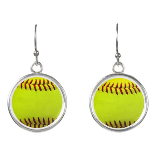 Softball Yellow Softball Sports Team Coach Earrings