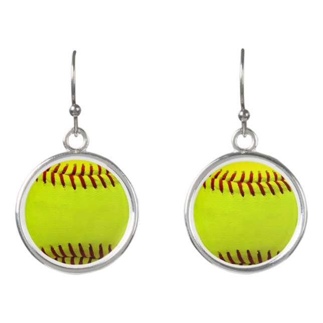 Softball Yellow Softball Sports Team Coach Earrings (Front)
