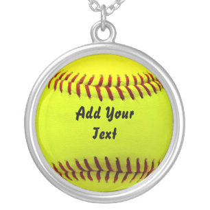 Softball Yellow Softball Sports Team Coach Silver Plated Necklace