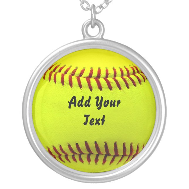Softball Yellow Softball Sports Team Coach Silver Plated Necklace (Front)