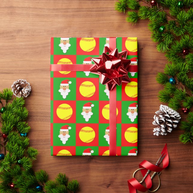 Softballs and Santa Softball Player Christmas Wrapping Paper (Holiday Gift)