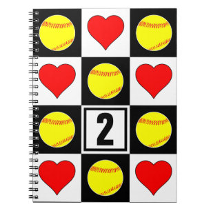 Softballs & Hearts Custom Player Jersey Number Notebook