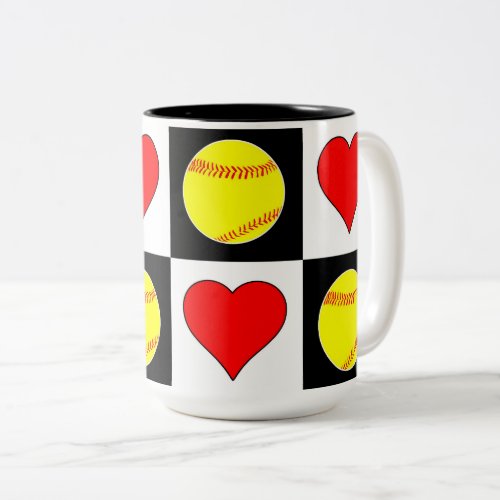 Softballs  Hearts Pattern Cute Fastpitch Softball Two_Tone Coffee Mug