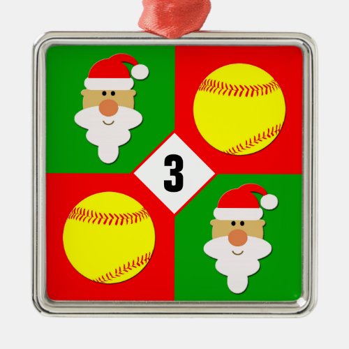 Softballs  Santa Custom Jersey Number Christmas Metal Ornament