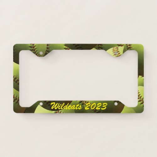 Softballs with Team Name and Year License Plate Frame