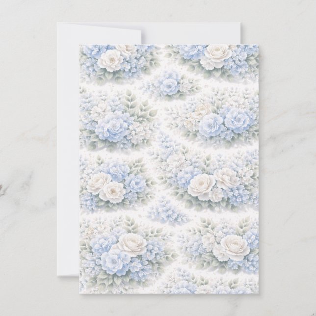 SoftBlue Floral Pattern Elegant Romantic Botanical Announcement (Front)