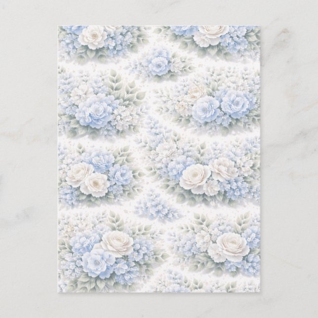 SoftBlue Floral Pattern Elegant Romantic Botanical Announcement Postcard (Front)