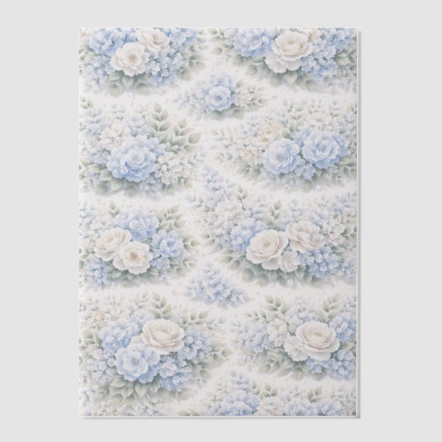 SoftBlue Floral Pattern Elegant Romantic Botanical Vellum Invitations (Front)