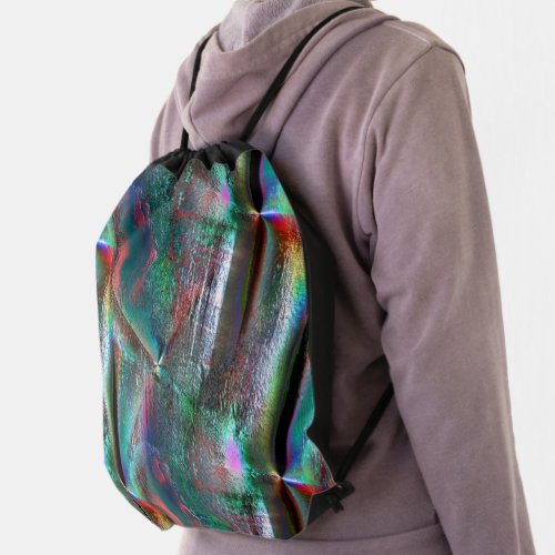 Softened psychedelic woody texture digital rugged drawstring bag