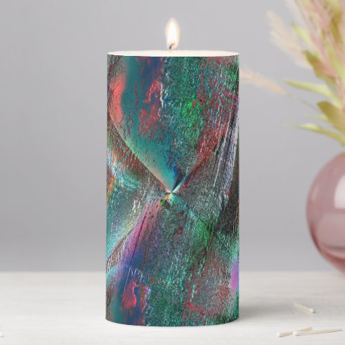 Softened psychedelic woody texture digital rugged pillar candle