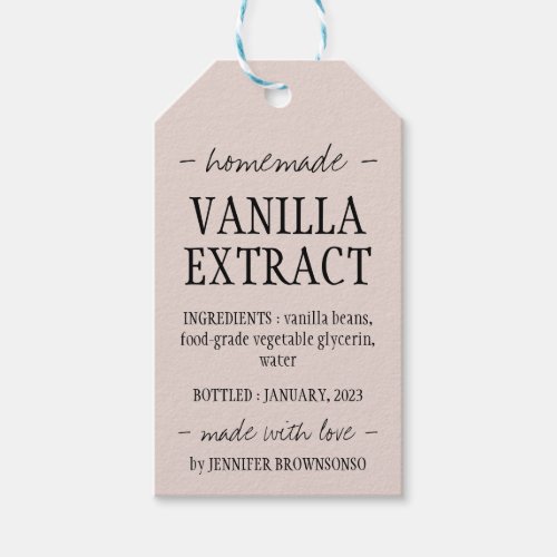 Softer Pink Vanilla Extract Bottle Homemade simple Gift Tags