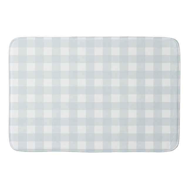 Softest Light Blue Gingham Buffalo Check Plaid Bath Mat (Front)