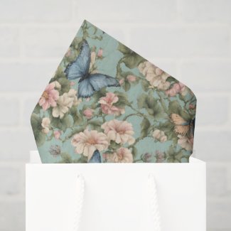 Softest Pink Blue Floral & Butterfly