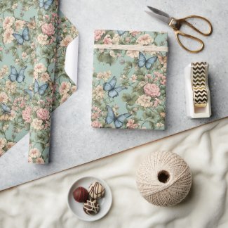 Softest Pink Blue Floral & Butterfly