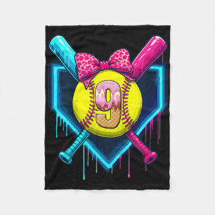 Softll 9 Years Old Ice Cream Drip 9th Birthday Gir Fleece Blanket