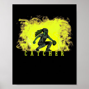 Softll Catcher Player With Yellow Smoke Ckground A Poster