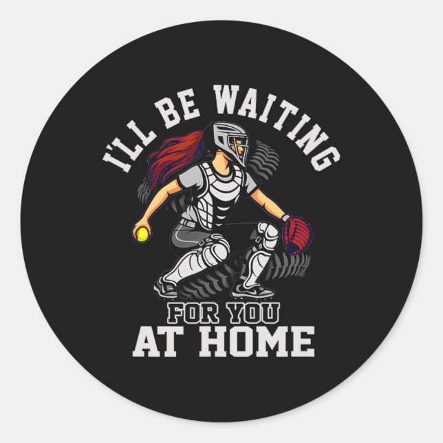 Softll Catcher Waiting At Home Funny Sports Design Classic Round Sticker (Front)