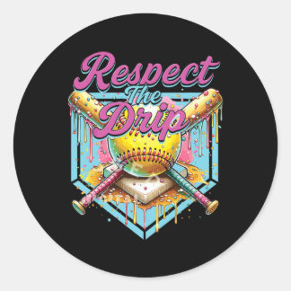 Softll Girl Ice Cream Softll Drip Youth Respect Th Classic Round Sticker
